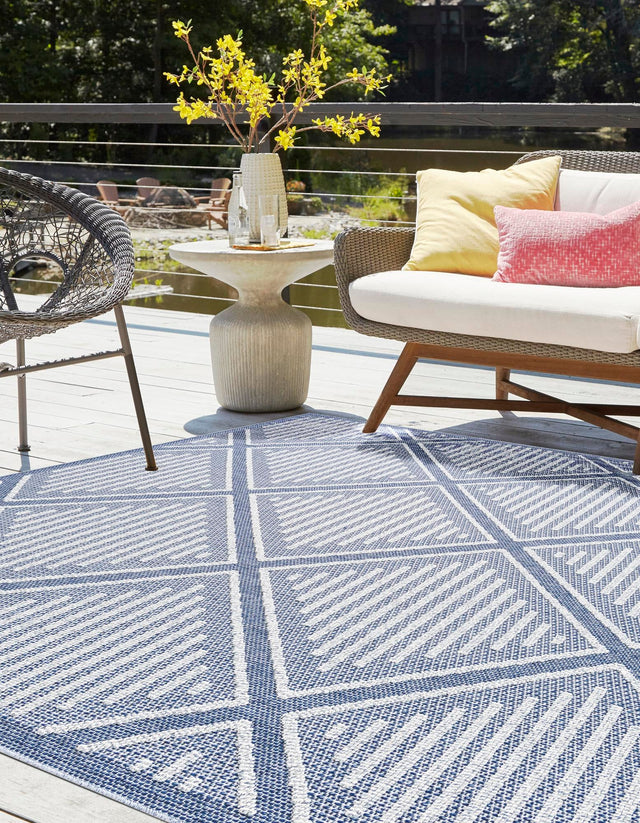Navy Blue 7' 10 x 7' 10 Symphony Outdoor Square Area Rug Weather Resistant for Patio, Deck, Terrace, Balcony, Porch Durable Outside Carpet for Sale at Rug Engine