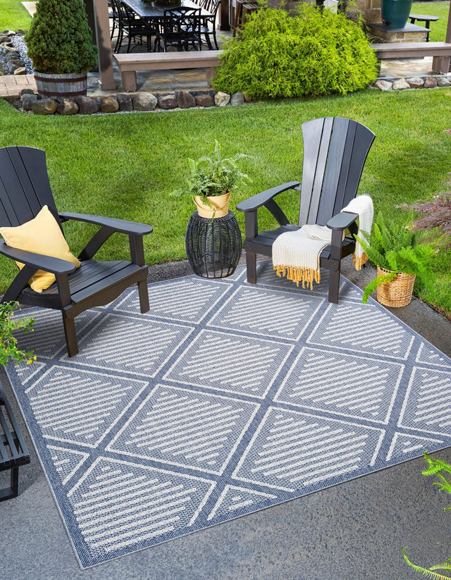Navy Blue 7' 10 x 7' 10 Symphony Outdoor Square Area Rug Weather Resistant for Patio, Deck, Terrace, Balcony, Porch Durable Outside Carpet for Sale at Rug Engine