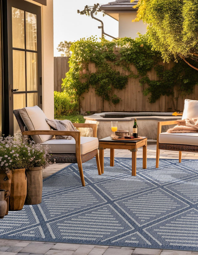 Navy Blue 7' 10 x 7' 10 Symphony Outdoor Square Area Rug Weather Resistant for Patio, Deck, Terrace, Balcony, Porch Durable Outside Carpet for Sale at Rug Engine
