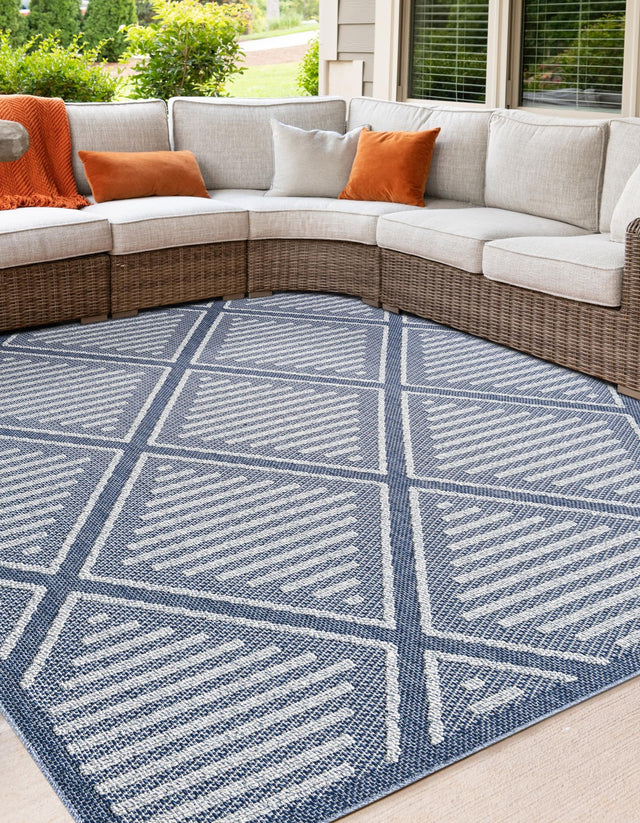 Navy Blue 7' 10 x 7' 10 Symphony Outdoor Square Area Rug Weather Resistant for Patio, Deck, Terrace, Balcony, Porch Durable Outside Carpet for Sale at Rug Engine