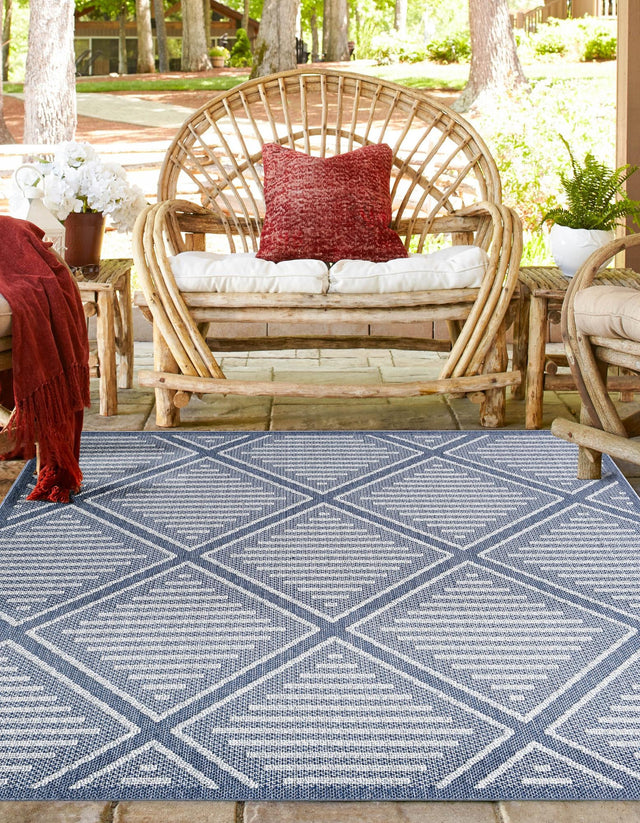 Navy Blue 7' 10 x 7' 10 Symphony Outdoor Square Area Rug Weather Resistant for Patio, Deck, Terrace, Balcony, Porch Durable Outside Carpet for Sale at Rug Engine