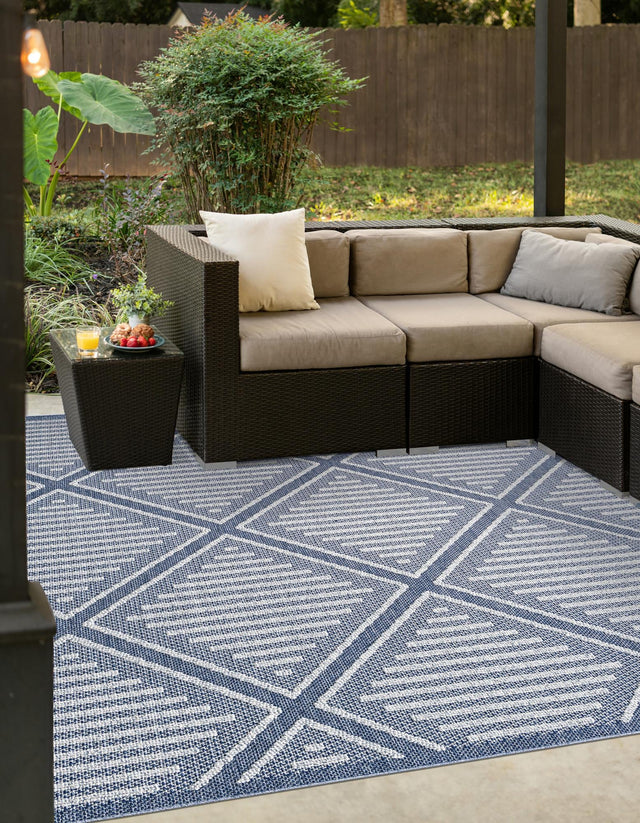 Navy Blue 7' 10 x 7' 10 Symphony Outdoor Square Area Rug Weather Resistant for Patio, Deck, Terrace, Balcony, Porch Durable Outside Carpet for Sale at Rug Engine