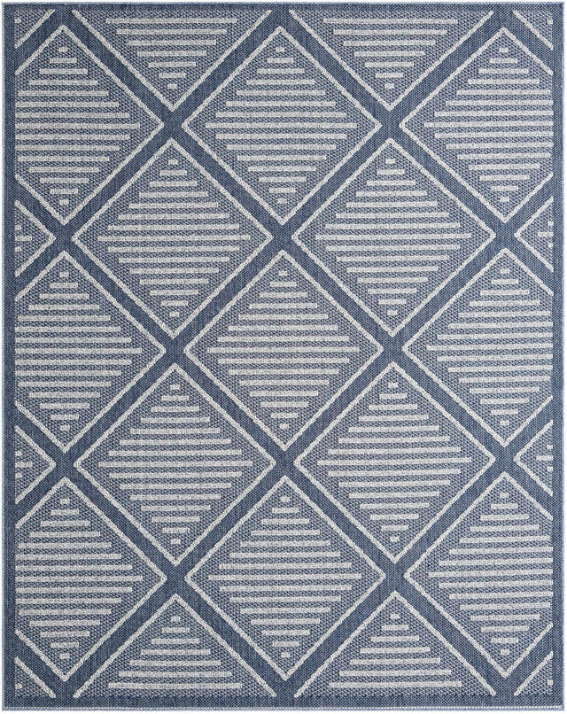 Navy Blue 7' 10 x 10' Symphony Outdoor Rectangle Area Rug Weather Resistant for Patio, Deck, Terrace, Balcony, Porch Durable Outside Carpet for Sale at Rug Engine