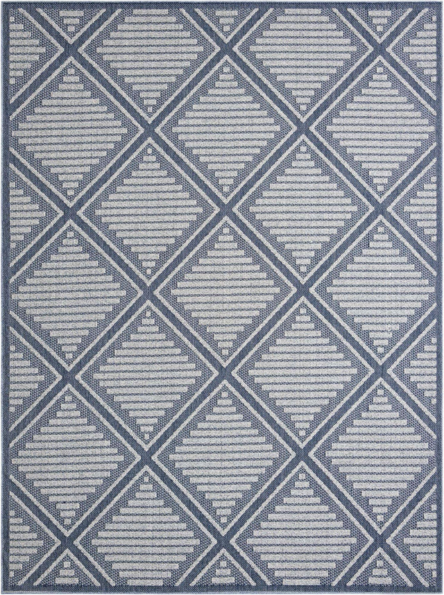 Navy Blue 9' x 12' Symphony Outdoor Rectangle Area Rug Weather Resistant for Patio, Deck, Terrace, Balcony, Porch Durable Outside Carpet for Sale at Rug Engine