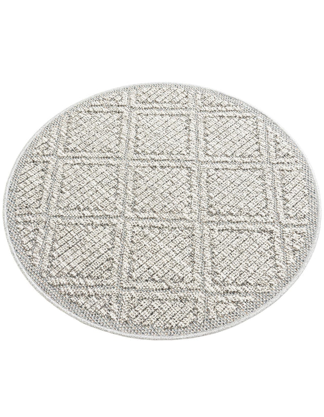 Light Gray 3' 1 x 3' 1 Symphony Outdoor Round Area Rug Weather Resistant for Patio, Deck, Terrace, Balcony, Porch Durable Outside Carpet for Sale at Rug Engine