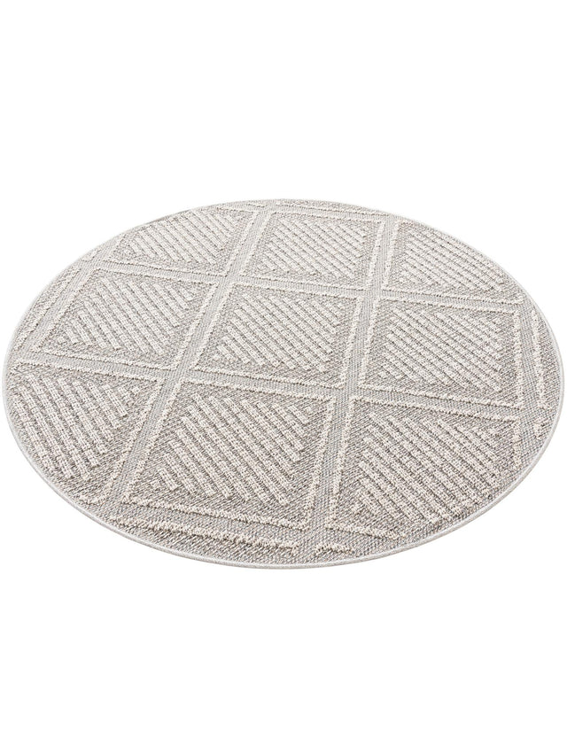 Light Gray 5' 3 x 5' 3 Symphony Outdoor Round Area Rug Weather Resistant for Patio, Deck, Terrace, Balcony, Porch Durable Outside Carpet for Sale at Rug Engine