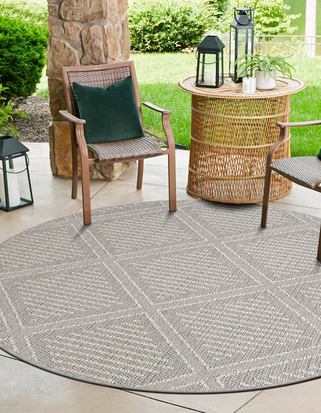 Light Gray 7' 10 x 7' 10 Symphony Outdoor Round Area Rug Weather Resistant for Patio, Deck, Terrace, Balcony, Porch Durable Outside Carpet for Sale at Rug Engine