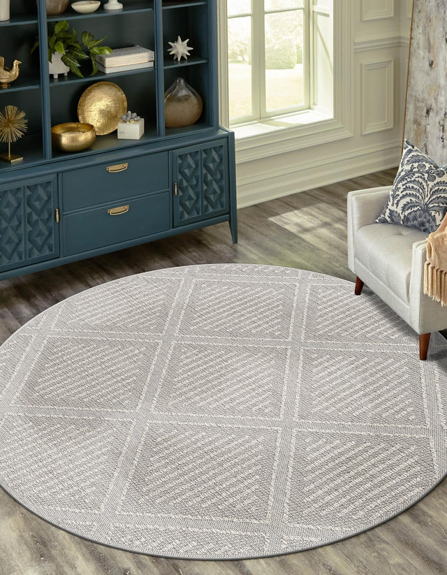 Light Gray 3' 1 x 3' 1 Symphony Outdoor Round Area Rug Weather Resistant for Patio, Deck, Terrace, Balcony, Porch Durable Outside Carpet for Sale at Rug Engine
