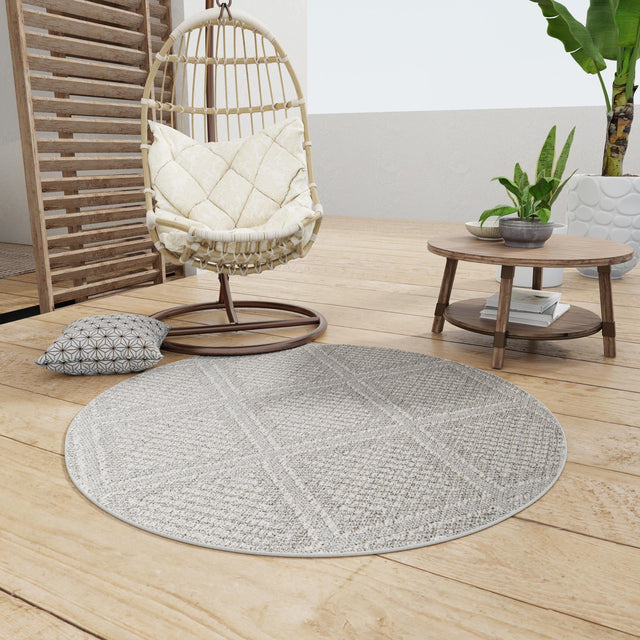 Light Gray 3' 1 x 3' 1 Symphony Outdoor Round Area Rug Weather Resistant for Patio, Deck, Terrace, Balcony, Porch Durable Outside Carpet for Sale at Rug Engine