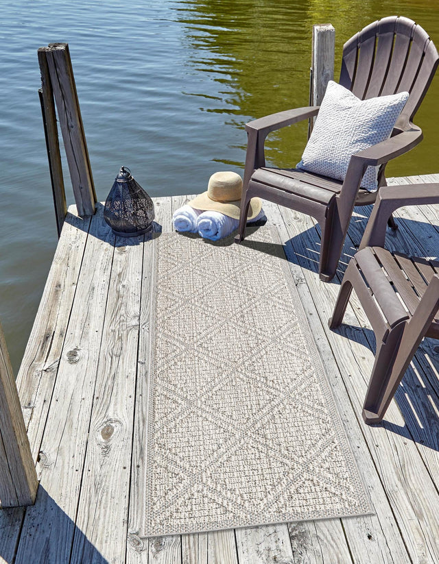 Light Gray 2' x 8' Symphony Outdoor Runner Area Rug Weather Resistant for Patio, Deck, Terrace, Balcony, Porch Durable Outside Carpet for Sale at Rug Engine