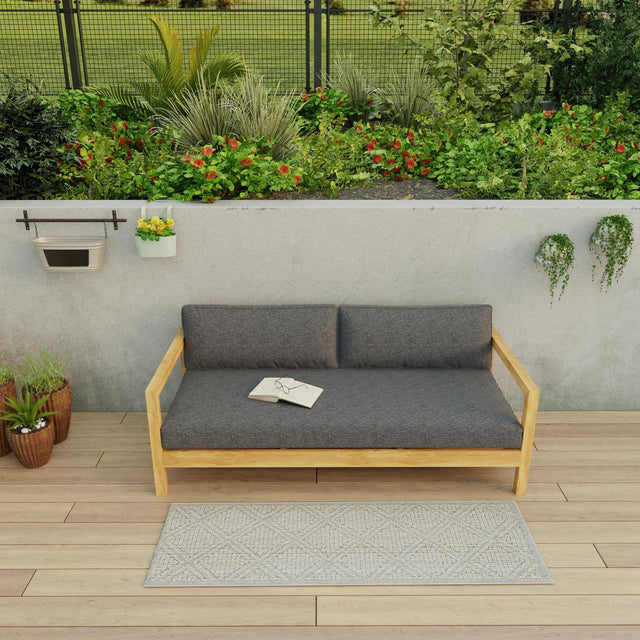 Light Gray 2' 7 x 12' Symphony Outdoor Runner Area Rug Weather Resistant for Patio, Deck, Terrace, Balcony, Porch Durable Outside Carpet for Sale at Rug Engine