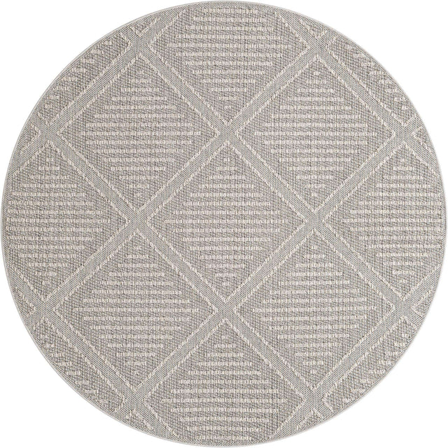 Light Gray 7' 10 x 7' 10 Symphony Outdoor Round Area Rug Weather Resistant for Patio, Deck, Terrace, Balcony, Porch Durable Outside Carpet for Sale at Rug Engine