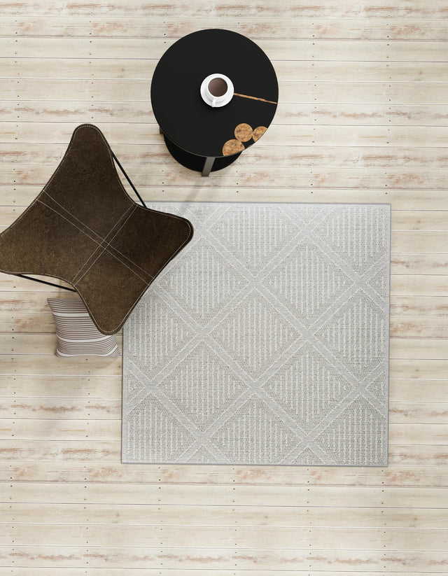 Light Gray 7' 10 x 7' 10 Symphony Outdoor Square Area Rug Weather Resistant for Patio, Deck, Terrace, Balcony, Porch Durable Outside Carpet for Sale at Rug Engine