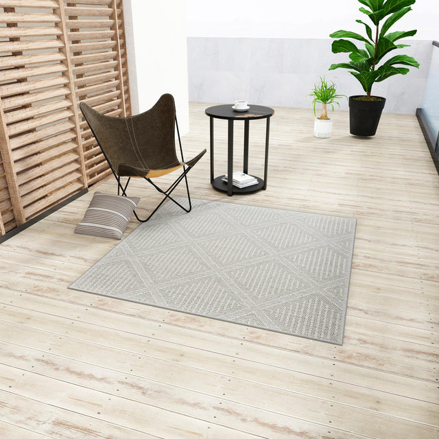 Light Gray 7' 10 x 7' 10 Symphony Outdoor Square Area Rug Weather Resistant for Patio, Deck, Terrace, Balcony, Porch Durable Outside Carpet for Sale at Rug Engine