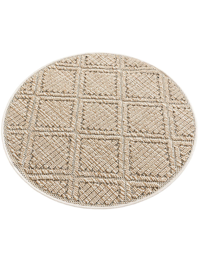 Khaki 3' 1 x 3' 1 Symphony Outdoor Round Area Rug Weather Resistant for Patio, Deck, Terrace, Balcony, Porch Durable Outside Carpet for Sale at Rug Engine