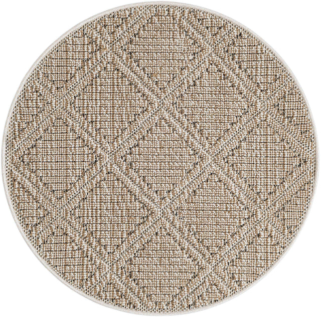 Khaki 3' 1 x 3' 1 Symphony Outdoor Round Area Rug Weather Resistant for Patio, Deck, Terrace, Balcony, Porch Durable Outside Carpet for Sale at Rug Engine