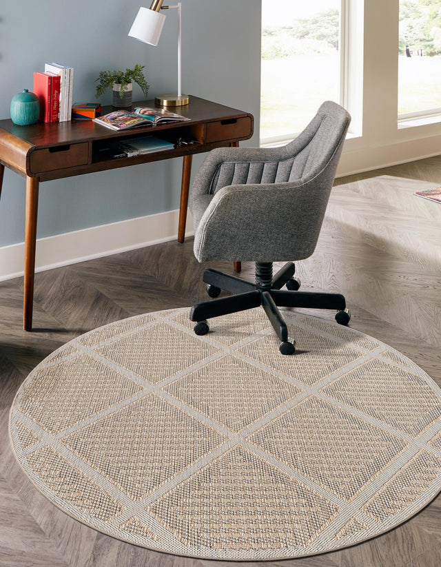 Khaki 3' 1 x 3' 1 Symphony Outdoor Round Area Rug Weather Resistant for Patio, Deck, Terrace, Balcony, Porch Durable Outside Carpet for Sale at Rug Engine