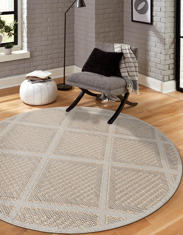 Khaki 3' 1 x 3' 1 Symphony Outdoor Round Area Rug Weather Resistant for Patio, Deck, Terrace, Balcony, Porch Durable Outside Carpet for Sale at Rug Engine