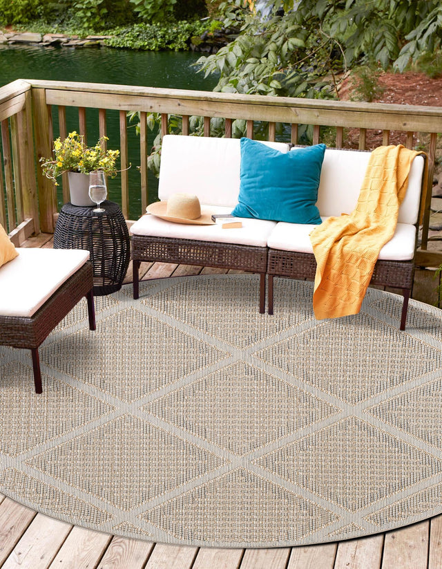 Khaki 3' 1 x 3' 1 Symphony Outdoor Round Area Rug Weather Resistant for Patio, Deck, Terrace, Balcony, Porch Durable Outside Carpet for Sale at Rug Engine