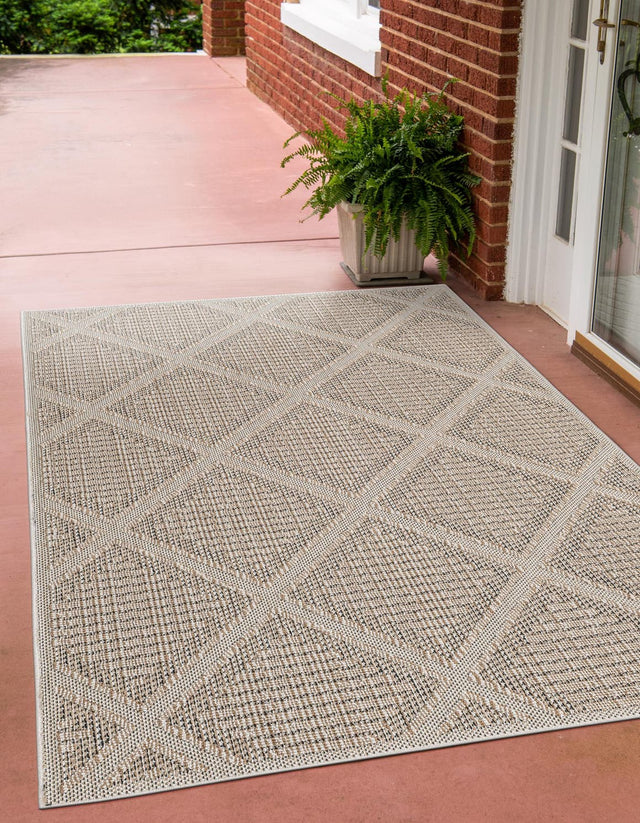 Khaki 9' x 12' Symphony Outdoor Rectangle Area Rug Weather Resistant for Patio, Deck, Terrace, Balcony, Porch Durable Outside Carpet for Sale at Rug Engine
