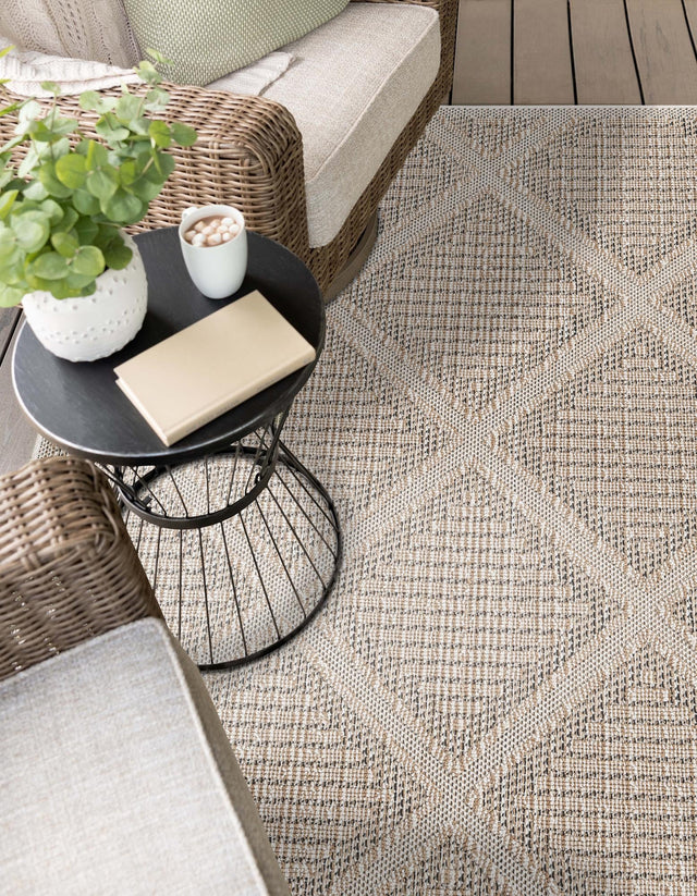 Khaki 9' x 12' Symphony Outdoor Rectangle Area Rug Weather Resistant for Patio, Deck, Terrace, Balcony, Porch Durable Outside Carpet for Sale at Rug Engine