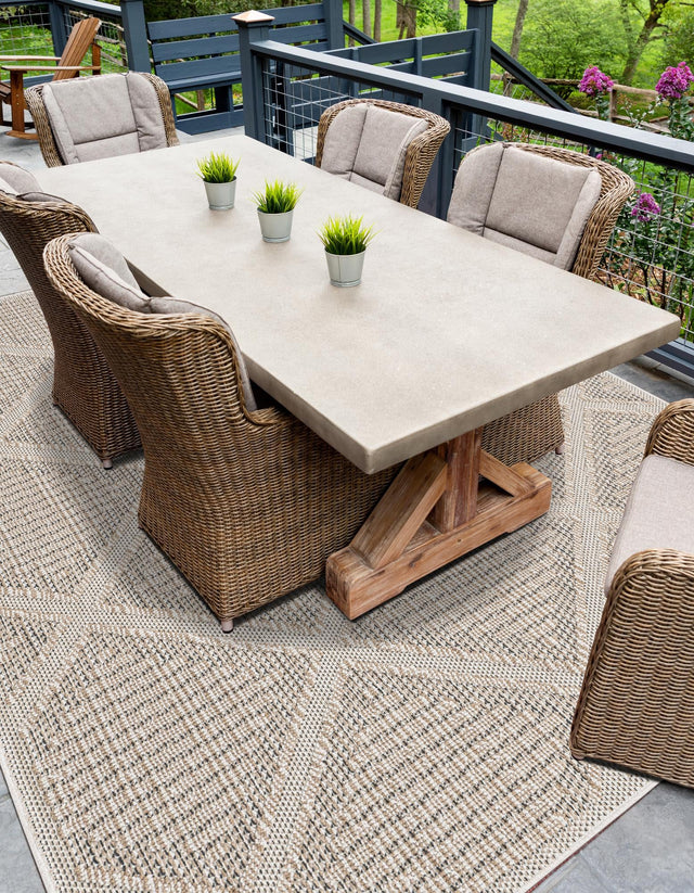 Khaki 9' x 12' Symphony Outdoor Rectangle Area Rug Weather Resistant for Patio, Deck, Terrace, Balcony, Porch Durable Outside Carpet for Sale at Rug Engine