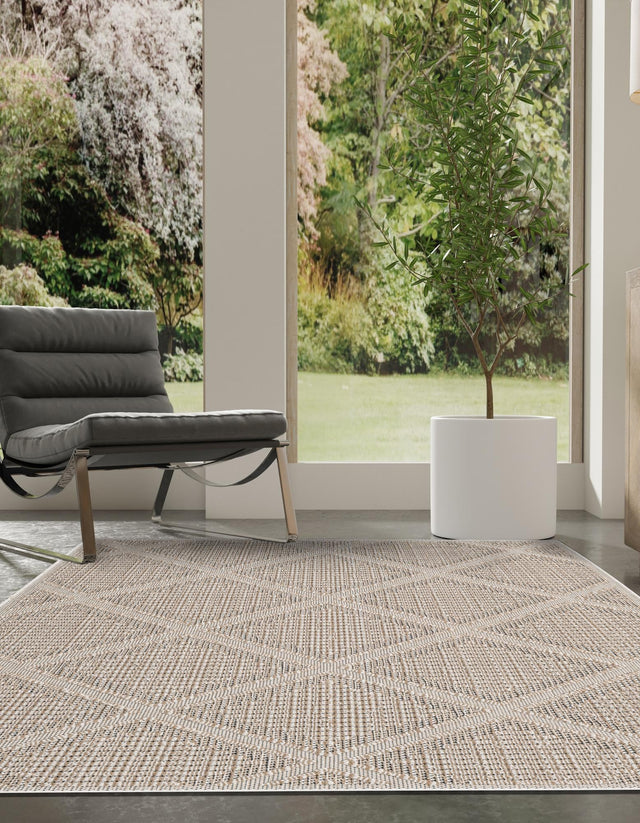 Khaki 9' x 12' Symphony Outdoor Rectangle Area Rug Weather Resistant for Patio, Deck, Terrace, Balcony, Porch Durable Outside Carpet for Sale at Rug Engine