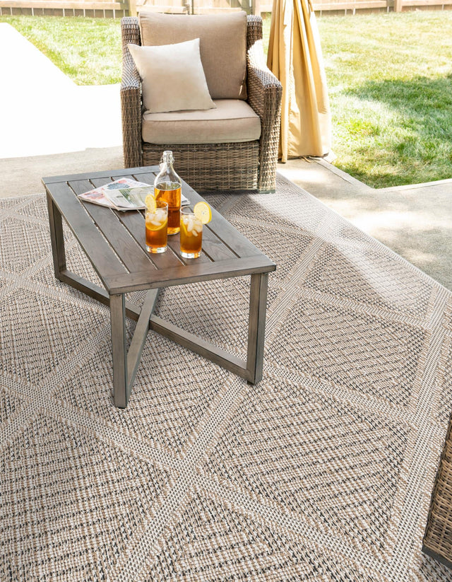 Khaki 9' x 12' Symphony Outdoor Rectangle Area Rug Weather Resistant for Patio, Deck, Terrace, Balcony, Porch Durable Outside Carpet for Sale at Rug Engine