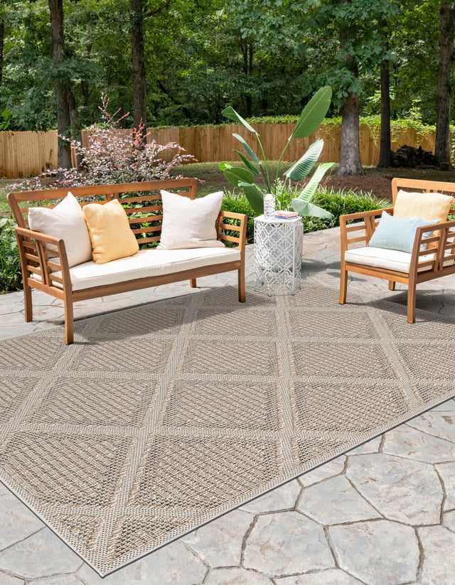 Khaki 10' x 14' 1 Symphony Outdoor Rectangle Area Rug Weather Resistant for Patio, Deck, Terrace, Balcony, Porch Durable Outside Carpet for Sale at Rug Engine