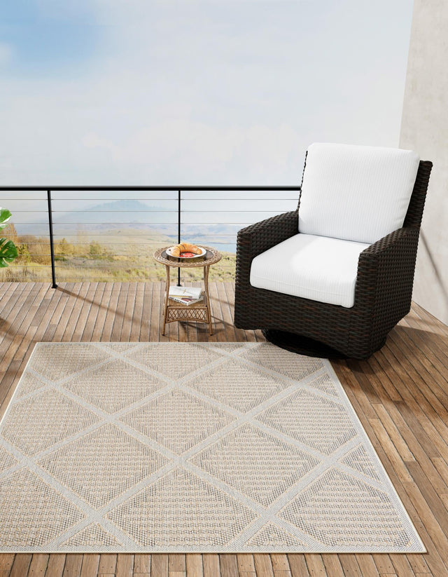 Khaki 7' 10 x 7' 10 Symphony Outdoor Square Area Rug Weather Resistant for Patio, Deck, Terrace, Balcony, Porch Durable Outside Carpet for Sale at Rug Engine