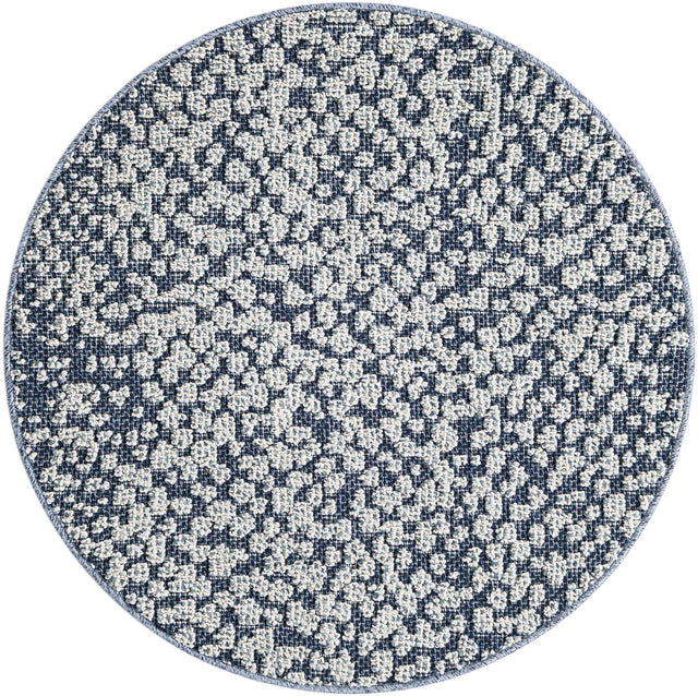 Navy Blue 3' 1 x 3' 1 Symphony Outdoor Round Area Rug Weather Resistant for Patio, Deck, Terrace, Balcony, Porch Durable Outside Carpet for Sale at Rug Engine