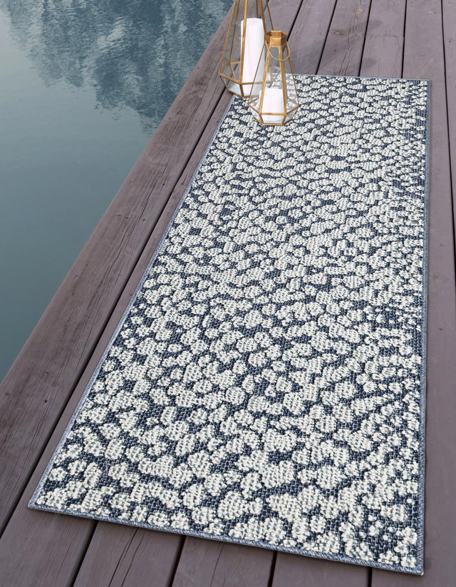 Navy Blue 2' x 6' 1 Symphony Outdoor Runner Area Rug Weather Resistant for Patio, Deck, Terrace, Balcony, Porch Durable Outside Carpet for Sale at Rug Engine