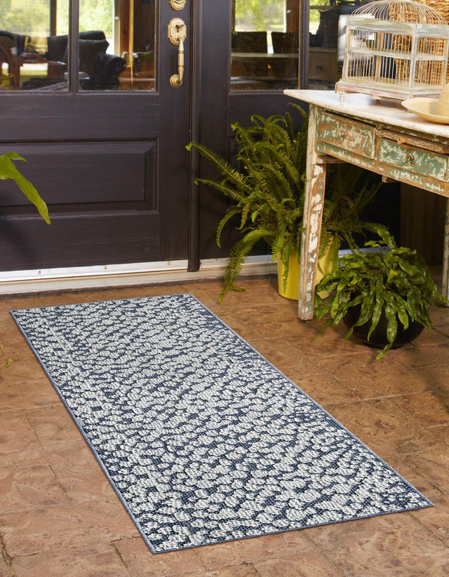 Navy Blue 2' x 8' Symphony Outdoor Runner Area Rug Weather Resistant for Patio, Deck, Terrace, Balcony, Porch Durable Outside Carpet for Sale at Rug Engine