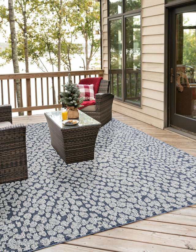 Navy Blue 7' 10 x 7' 10 Symphony Outdoor Square Area Rug Weather Resistant for Patio, Deck, Terrace, Balcony, Porch Durable Outside Carpet for Sale at Rug Engine