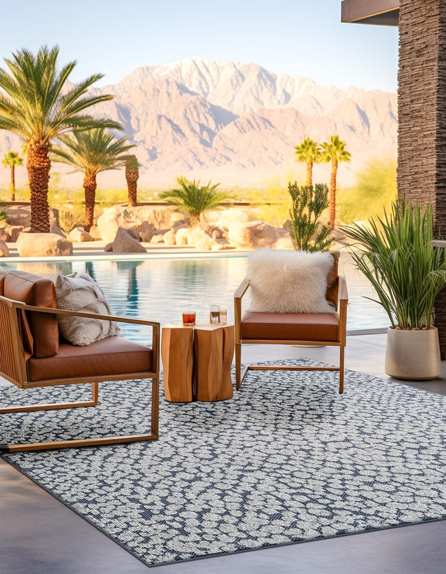 Navy Blue 7' 10 x 7' 10 Symphony Outdoor Square Area Rug Weather Resistant for Patio, Deck, Terrace, Balcony, Porch Durable Outside Carpet for Sale at Rug Engine