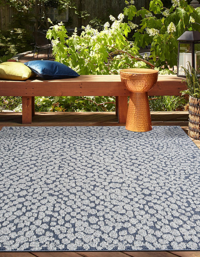 Navy Blue 7' 10 x 7' 10 Symphony Outdoor Square Area Rug Weather Resistant for Patio, Deck, Terrace, Balcony, Porch Durable Outside Carpet for Sale at Rug Engine