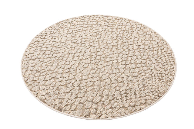 Khaki 5' 3 x 5' 3 Symphony Outdoor Round Area Rug Weather Resistant for Patio, Deck, Terrace, Balcony, Porch Durable Outside Carpet for Sale at Rug Engine