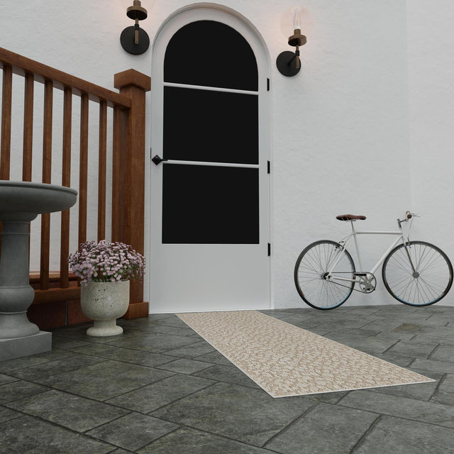 Khaki 2' x 8' Symphony Outdoor Runner Area Rug Weather Resistant for Patio, Deck, Terrace, Balcony, Porch Durable Outside Carpet for Sale at Rug Engine