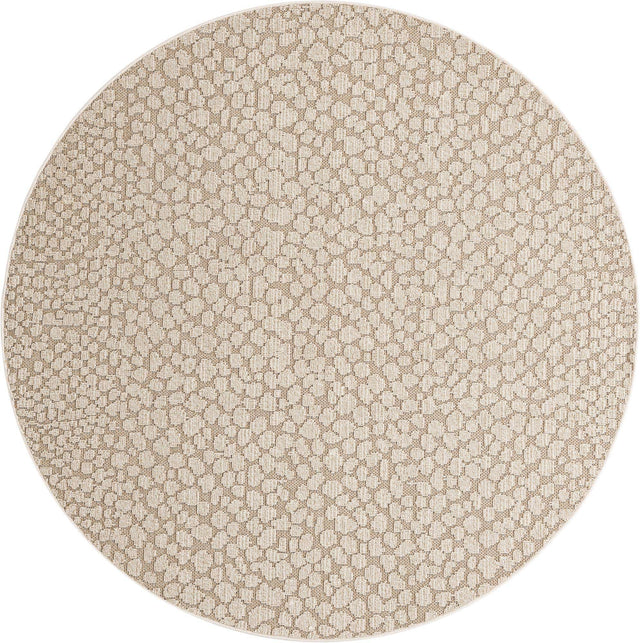 Khaki 7' 10 x 7' 10 Symphony Outdoor Round Area Rug Weather Resistant for Patio, Deck, Terrace, Balcony, Porch Durable Outside Carpet for Sale at Rug Engine