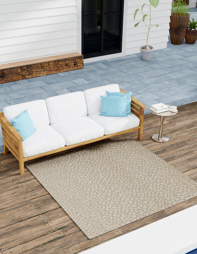 Khaki 7' 10 x 7' 10 Symphony Outdoor Square Area Rug Weather Resistant for Patio, Deck, Terrace, Balcony, Porch Durable Outside Carpet for Sale at Rug Engine