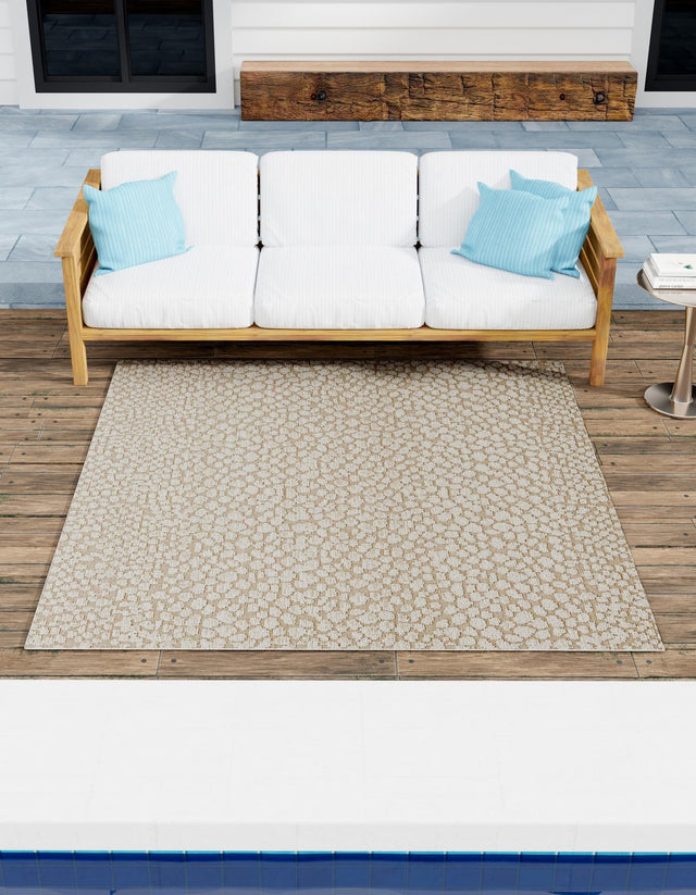 Khaki 7' 10 x 7' 10 Symphony Outdoor Square Area Rug Weather Resistant for Patio, Deck, Terrace, Balcony, Porch Durable Outside Carpet for Sale at Rug Engine