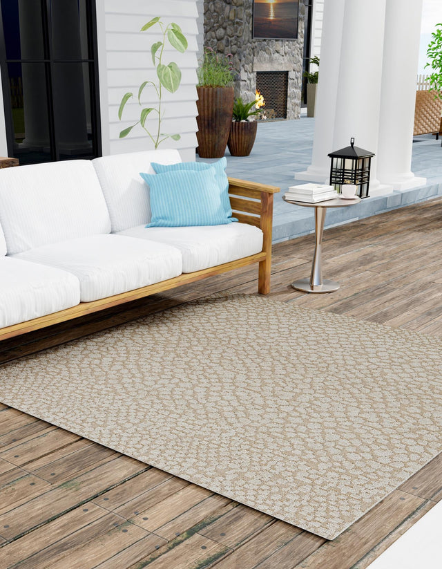 Khaki 7' 10 x 7' 10 Symphony Outdoor Square Area Rug Weather Resistant for Patio, Deck, Terrace, Balcony, Porch Durable Outside Carpet for Sale at Rug Engine
