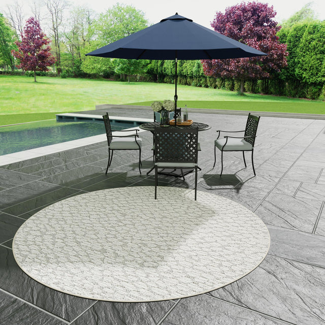 Light Gray 3' 1 x 3' 1 Symphony Outdoor Round Area Rug Weather Resistant for Patio, Deck, Terrace, Balcony, Porch Durable Outside Carpet for Sale at Rug Engine