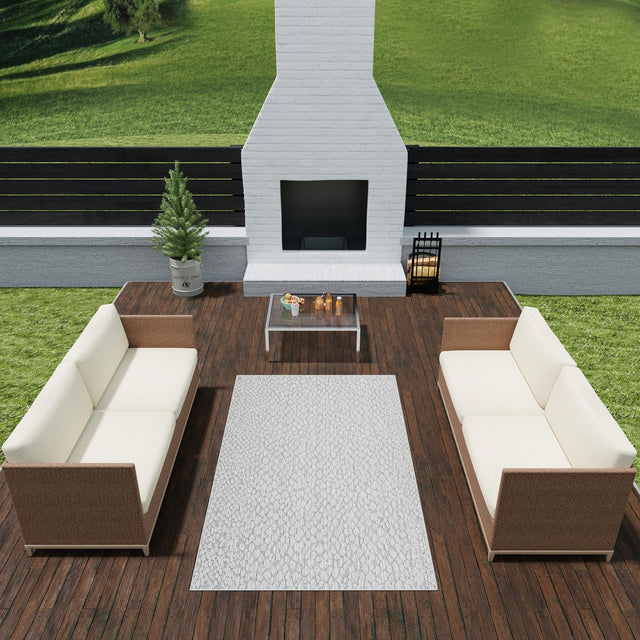 Light Gray 4' 1 x 6' 1 Symphony Outdoor Rectangle Area Rug Weather Resistant for Patio, Deck, Terrace, Balcony, Porch Durable Outside Carpet for Sale at Rug Engine