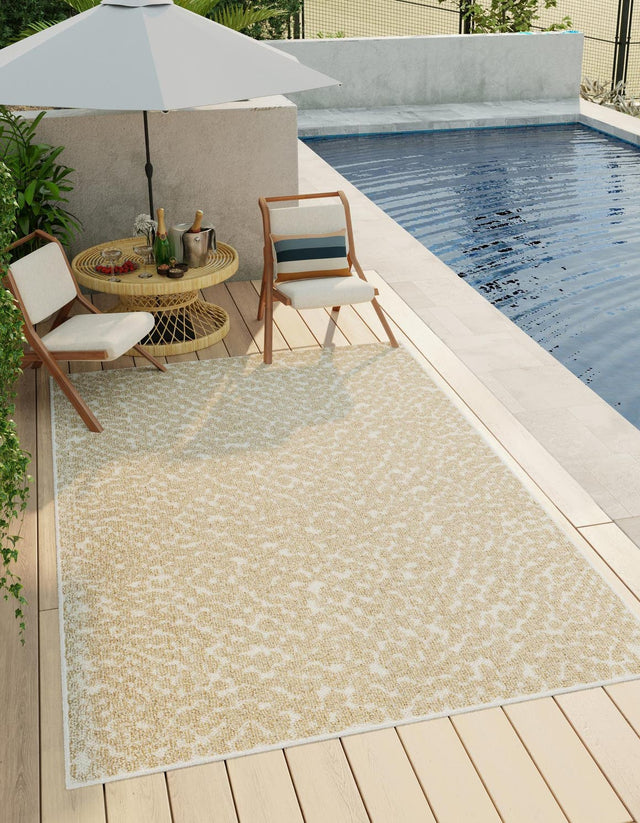 Beige 5' 3 x 8' Symphony Outdoor Rectangle Area Rug Weather Resistant for Patio, Deck, Terrace, Balcony, Porch Durable Outside Carpet for Sale at Rug Engine