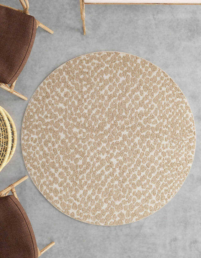 Beige 5' 3 x 5' 3 Symphony Outdoor Round Area Rug Weather Resistant for Patio, Deck, Terrace, Balcony, Porch Durable Outside Carpet for Sale at Rug Engine