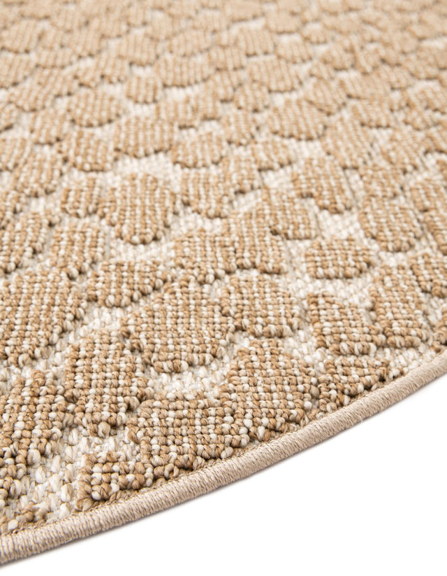 Beige 7' 10 x 7' 10 Symphony Outdoor Round Area Rug Weather Resistant for Patio, Deck, Terrace, Balcony, Porch Durable Outside Carpet for Sale at Rug Engine