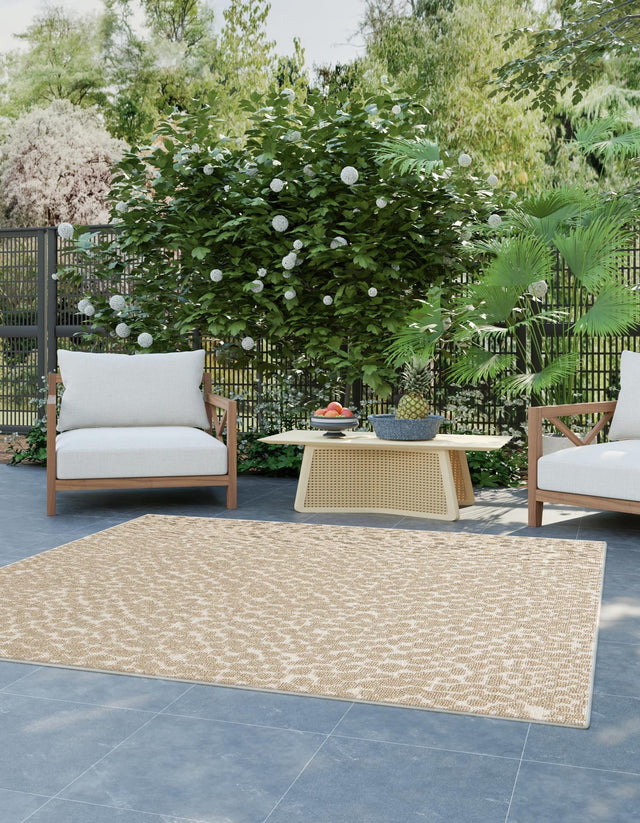 Beige 7' 10 x 7' 10 Symphony Outdoor Square Area Rug Weather Resistant for Patio, Deck, Terrace, Balcony, Porch Durable Outside Carpet for Sale at Rug Engine