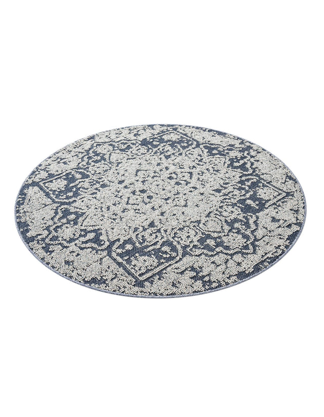 Navy Blue 5' 3 x 5' 3 Symphony Outdoor Round Area Rug Weather Resistant for Patio, Deck, Terrace, Balcony, Porch Durable Outside Carpet for Sale at Rug Engine