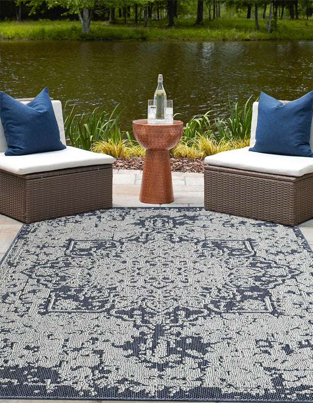 Navy Blue 4' 1 x 6' 1 Symphony Outdoor Rectangle Area Rug Weather Resistant for Patio, Deck, Terrace, Balcony, Porch Durable Outside Carpet for Sale at Rug Engine